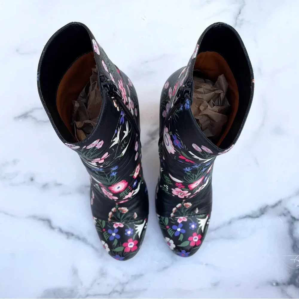 Valentino Camugarden paneled floral leather mid-calf boots size IT 37 US 7 - Picture 9 of 16